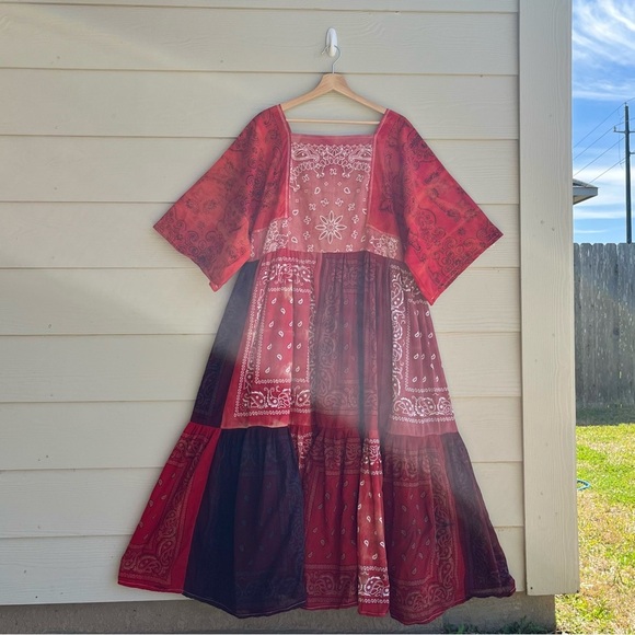 Handmade Earthy Voluminous Maxi Bandana Dress SKU 02265 Red Rose - Picture 2 of 16